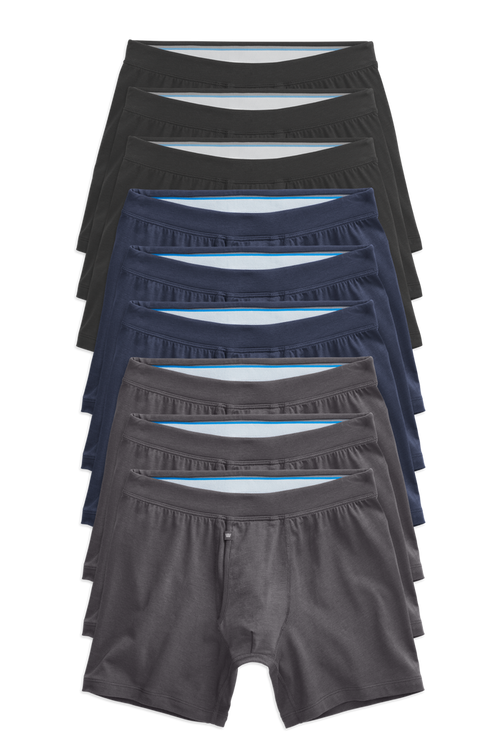 Front view of 9 pack Silver Boxer Brief in Classic Combo