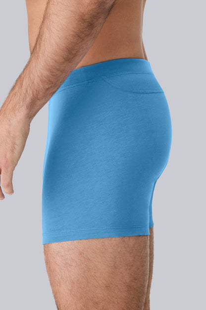 Side view of a man wearing Silver Boxer Brief in Dean Blue