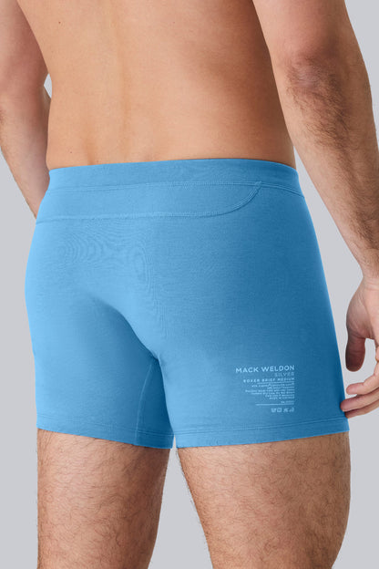 Back view of a man wearing Silver Boxer Brief in Dean Blue