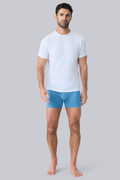 Full front view of a man wearing Silver Boxer Brief in Dean Blue
