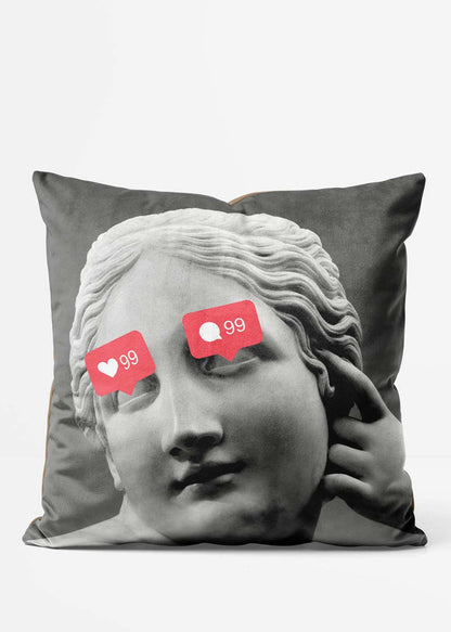 99 Problems Statue Cushion, front view in black & white