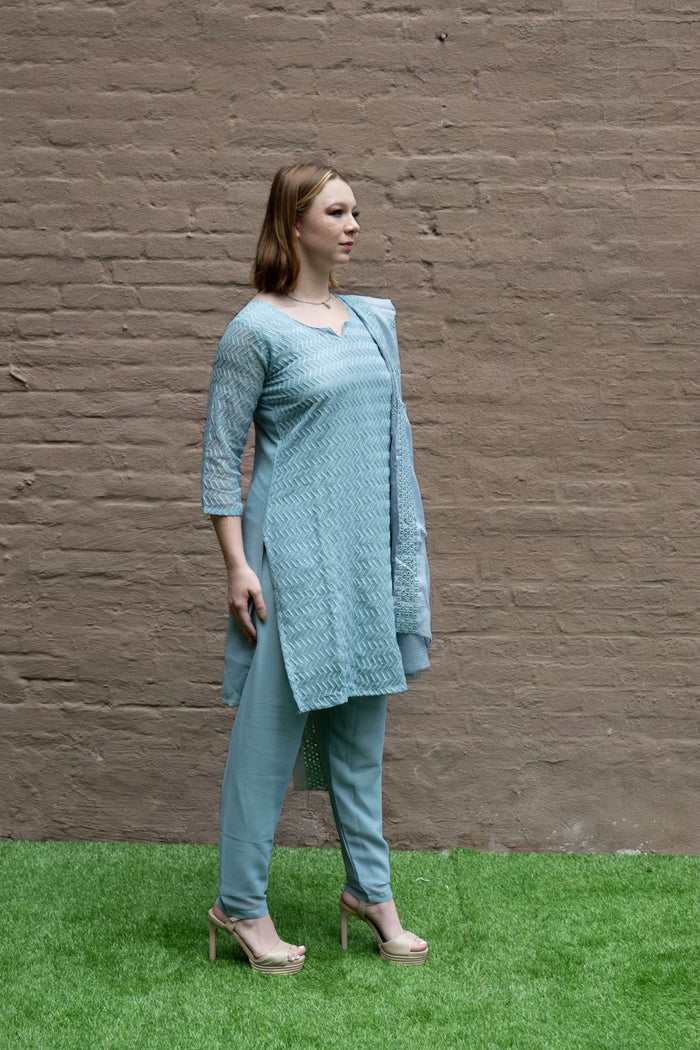 Fancy Cotton Silk Embroidered Powder Blue Salwaar Kameez Set