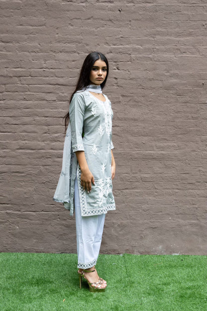 Fancy Cotton Silk Embroidered Oslo Grey Salwar Kameez