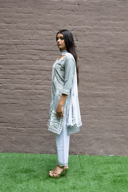 Fancy Cotton Silk Embroidered Oslo Grey Salwar Kameez