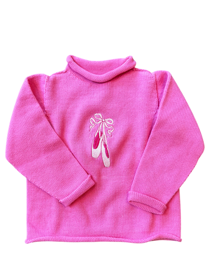 A Soft Idea Ballet Slippers Roll Neck Sweater in Hot Pink