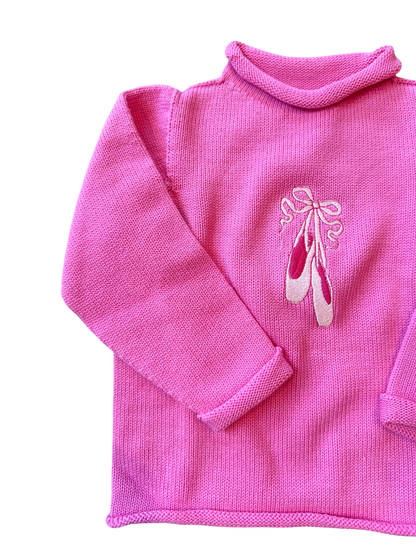 A Soft Idea Ballet Slippers Roll Neck Sweater in Hot Pink