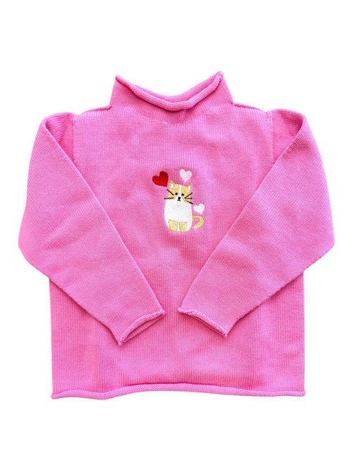 A Soft Idea Cupid Cat Roll Neck Sweater in Hot Pink
