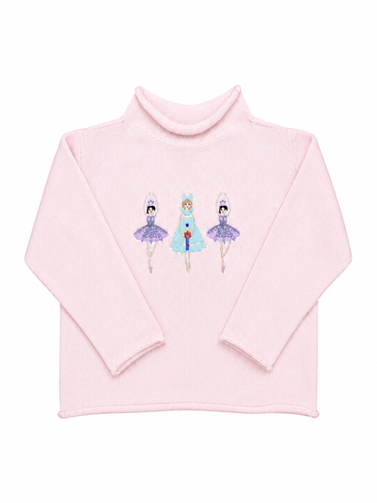 A Soft Idea Roll Neck Sweater in Pink with Nutcracker Ballerinas