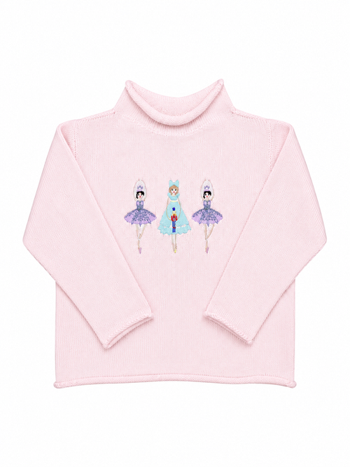 A Soft Idea Roll Neck Sweater in Pink with Nutcracker Ballerinas