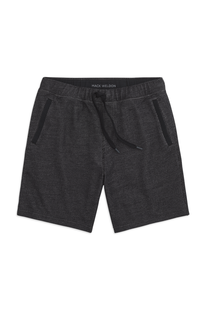 Front view of ACE Sweatshort 7” in True Black - Bird's Eye