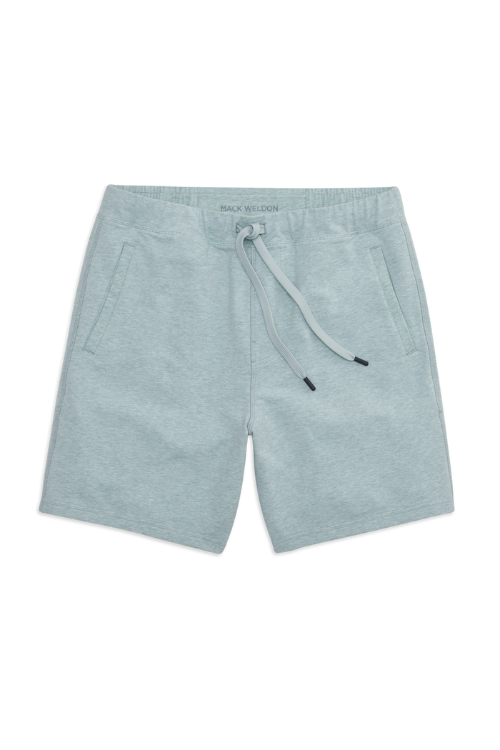 Front view of Ace Sweatshort 7" in Nile Blue Heathre