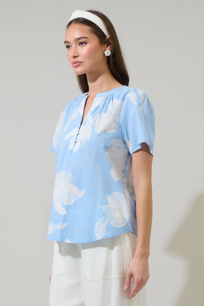 Afina Floral Xoey Split Neck Top
