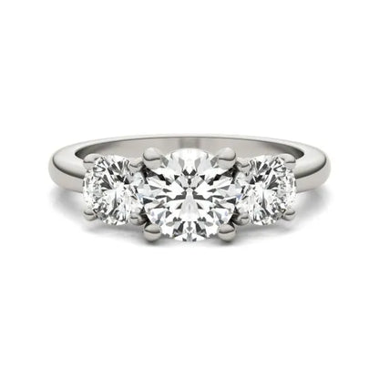 VossAgin - AGI Certified 2 CTW Classic Three-Stone Round Lab Grown Diamond (G-VS) Engagement Ring in 14K White Gold - 8.5