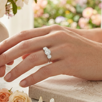 VossAgin - AGI Certified 2 CTW Classic Three-Stone Round Lab Grown Diamond (G-VS) Engagement Ring in 14K White Gold - 8.5