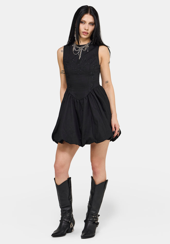 Ailis Balloon Hem Embroidered Mini Dress UK 6