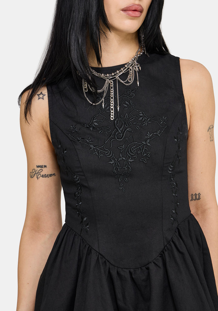 Ailis Balloon Hem Embroidered Mini Dress UK 6