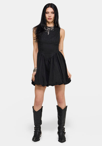Ailis Balloon Hem Embroidered Mini Dress UK 6