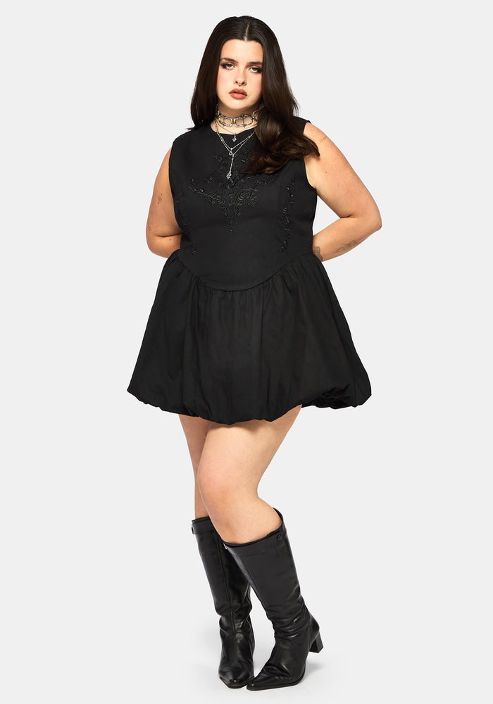 Ailis Balloon Hem Embroidered Mini Dress