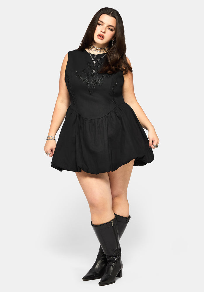 Ailis Balloon Hem Embroidered Mini Dress