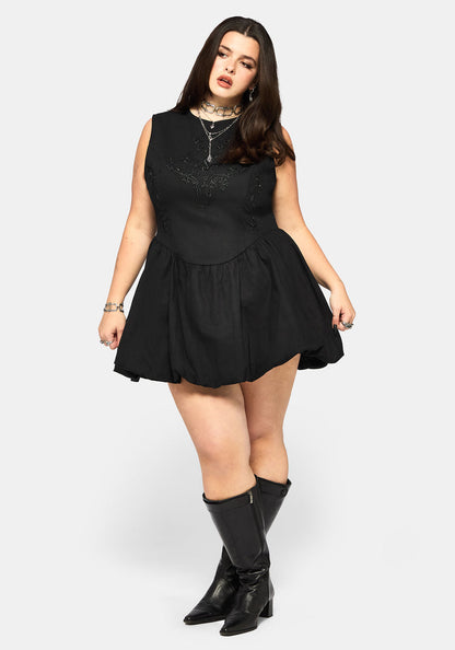 Ailis Balloon Hem Embroidered Mini Dress