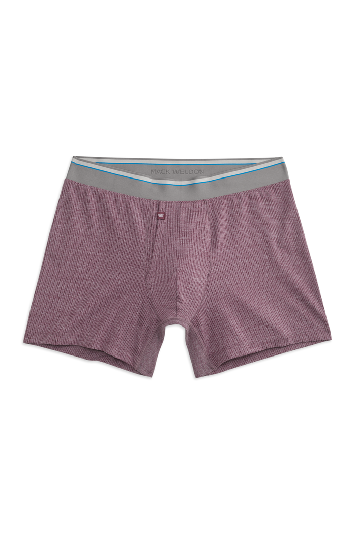 Front view of Airknitx Boxer Brief w/ fly in Eggplant Heather