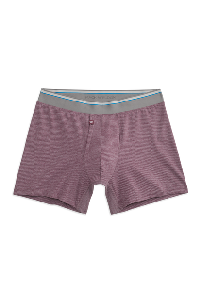 Front view of Airknitx Boxer Brief w/ fly in Eggplant Heather