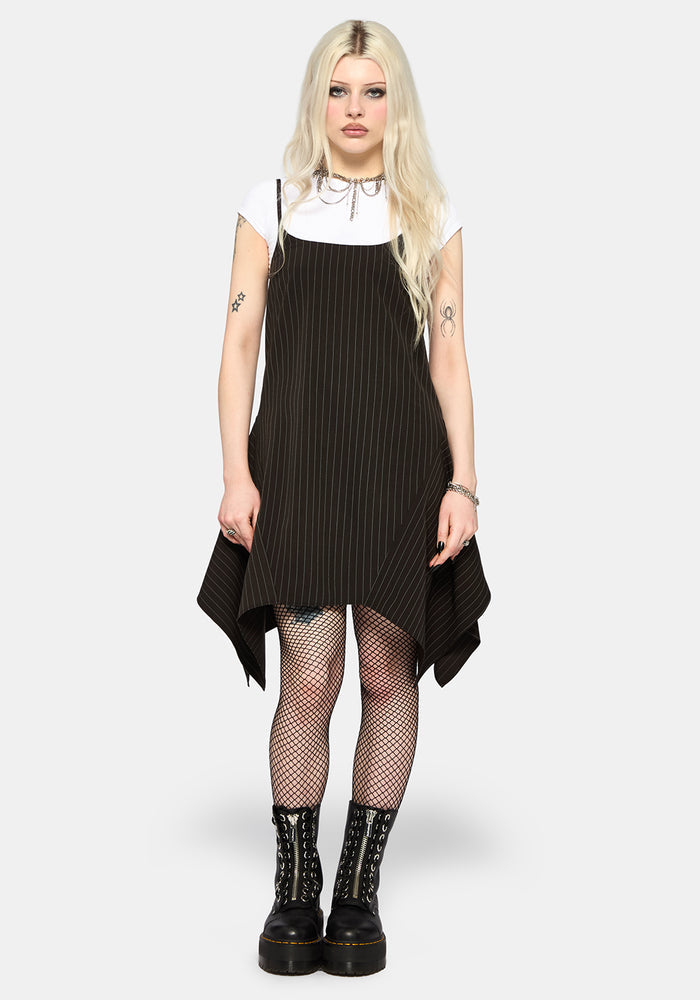 Alecto Pinstripe Handkerchief Hem Mini Dress UK 6