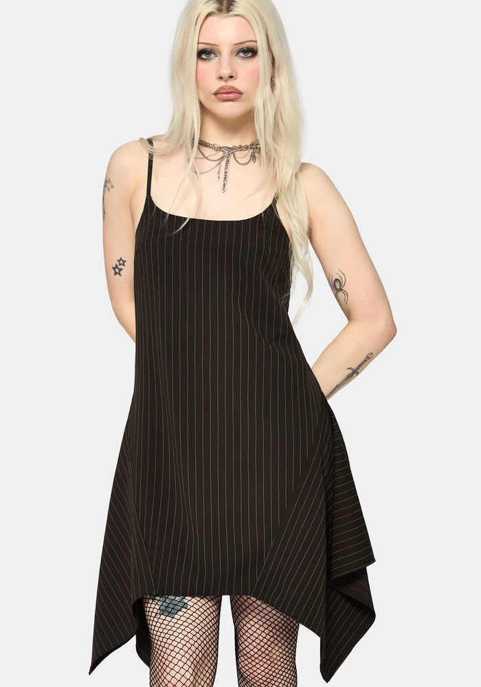 Alecto Pinstripe Handkerchief Hem Mini Dress UK 6