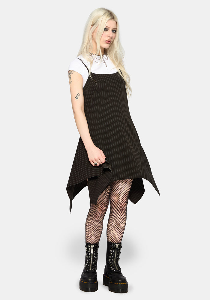 Alecto Pinstripe Handkerchief Hem Mini Dress UK 6