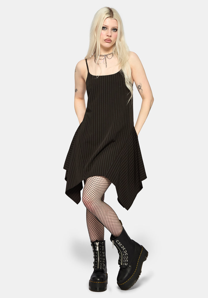 Alecto Pinstripe Handkerchief Hem Mini Dress UK 6