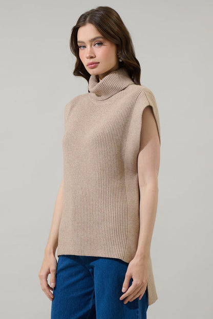Aleida Turtle Neck Sleeveless Sweater Top