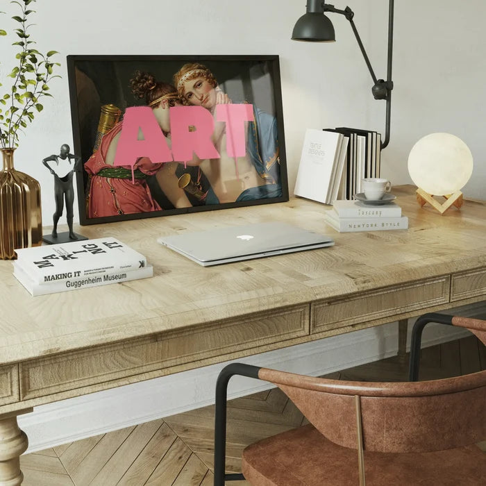 Altered ART Pink Paint Print, quirky altered art print framed home office wall art