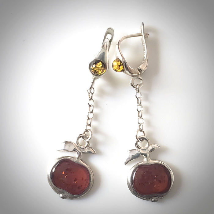 amber apple silver earrings