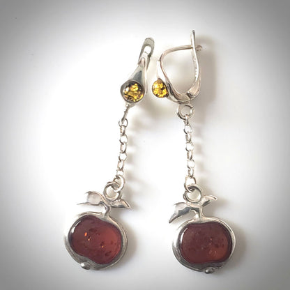 amber apple silver earrings