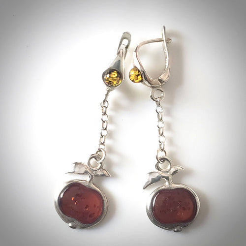 amber apple silver earrings