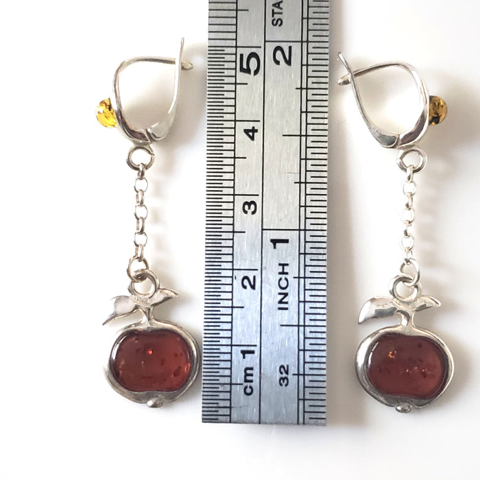 amber apple silver long earrings