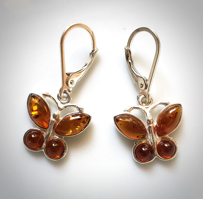 Amber Butterfly Dangle Earrings in Sterling Silver BuyRussianGifts Store