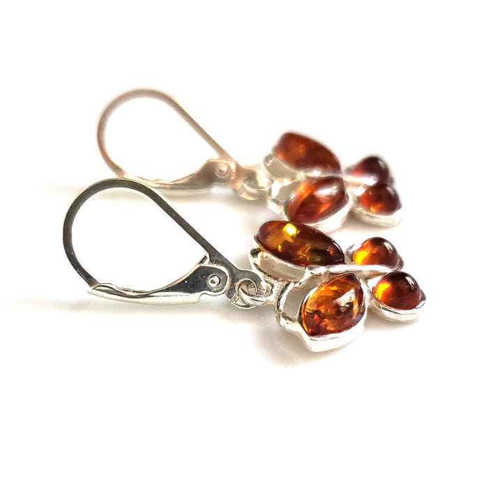 Amber Butterfly Dangle Earrings in Sterling Silver BuyRussianGifts Store