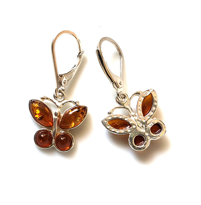 Amber Butterfly Dangle Earrings in Sterling Silver BuyRussianGifts Store