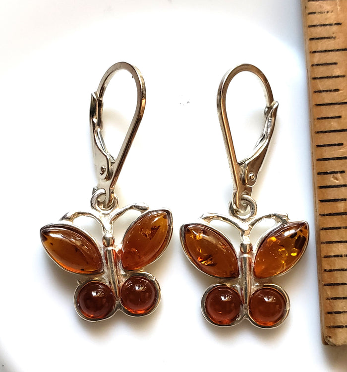 Amber Butterfly Dangle Earrings in Sterling Silver BuyRussianGifts Store