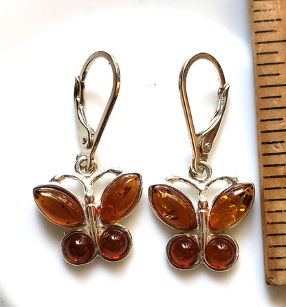 Amber Butterfly Dangle Earrings in Sterling Silver BuyRussianGifts Store