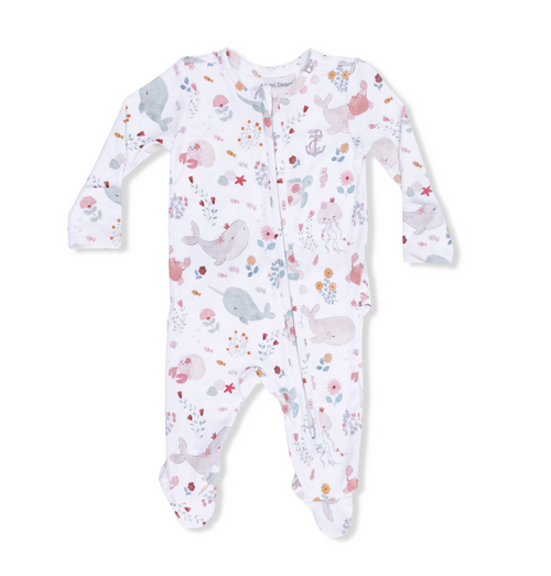Angel Dear 2 Way Ruffle Back Zipper Footie in Garden Sea Creatures