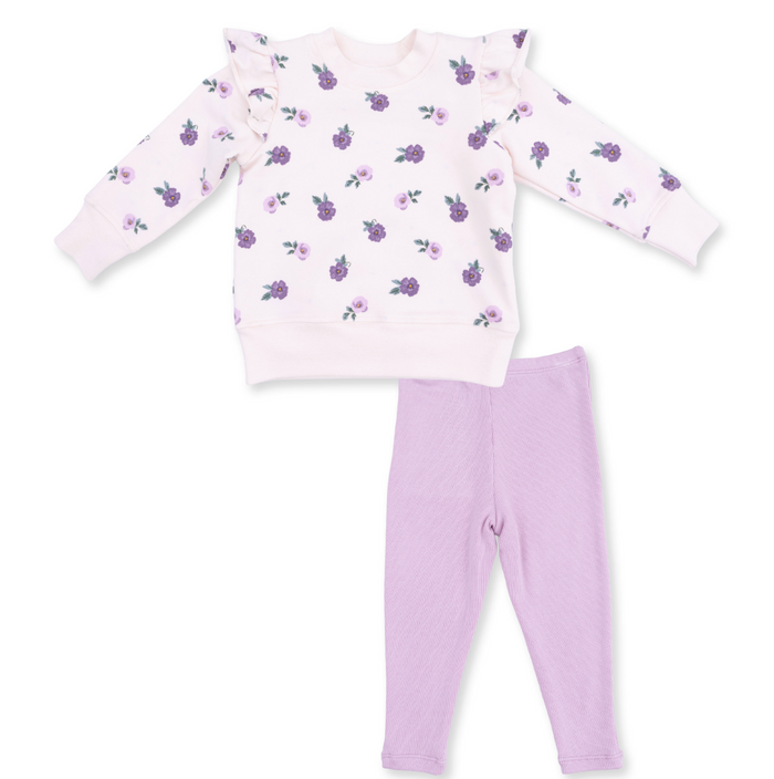 Angel Dear Violetta Ruffle Sweatshirt and Legging Set in Purple Floral
