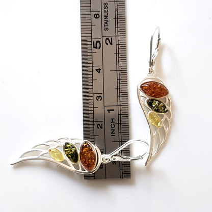 angel wings silver amber earrings