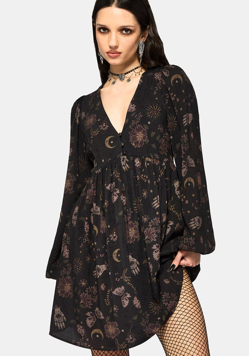 Angela Folk Print Button Down Smock Mini Dress