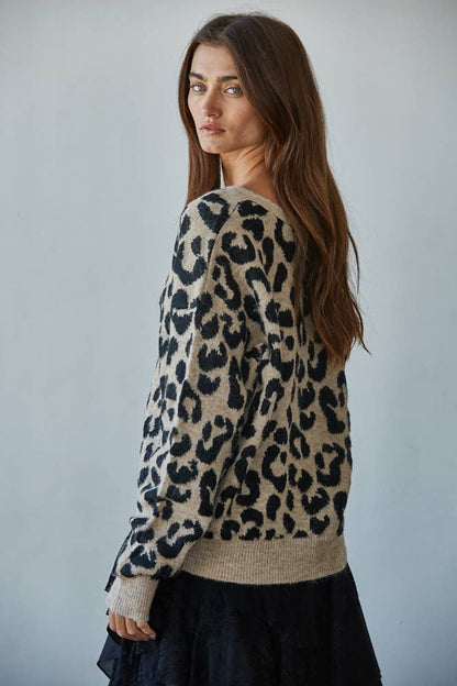 Animal Print Tie Front Cardigan: Mocha Black - Intimate Whispers