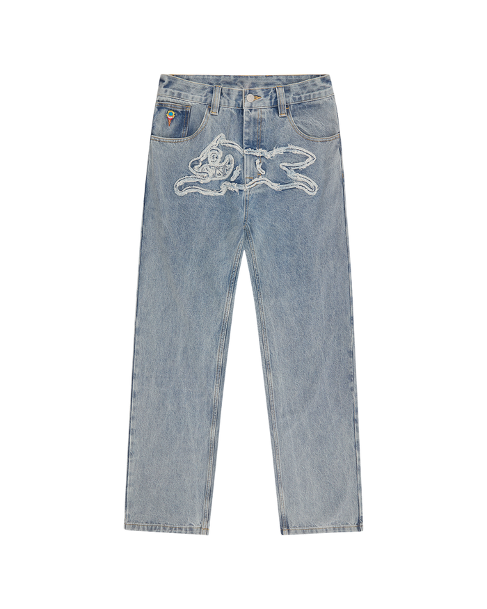 Applique Running Dog Double Scoop Denim Pants