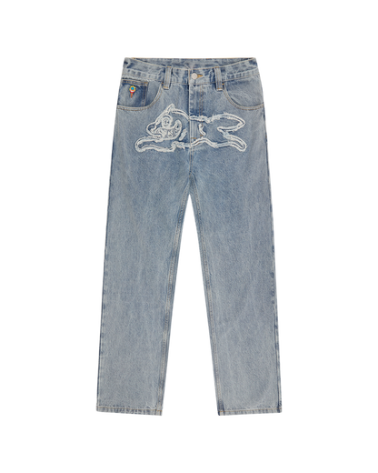 Applique Running Dog Double Scoop Denim Pants