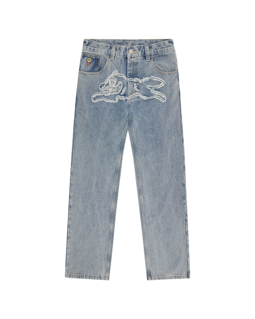 Applique Running Dog Double Scoop Denim Pants