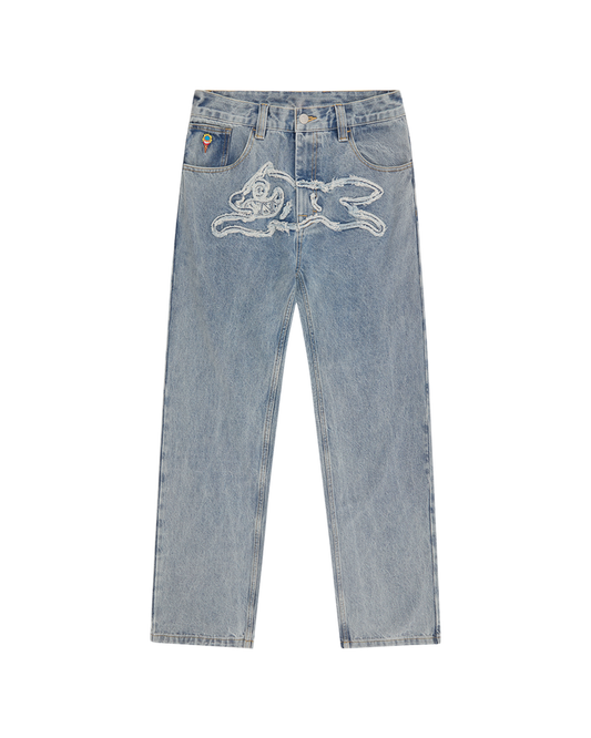 Applique Running Dog Double Scoop Denim Pants